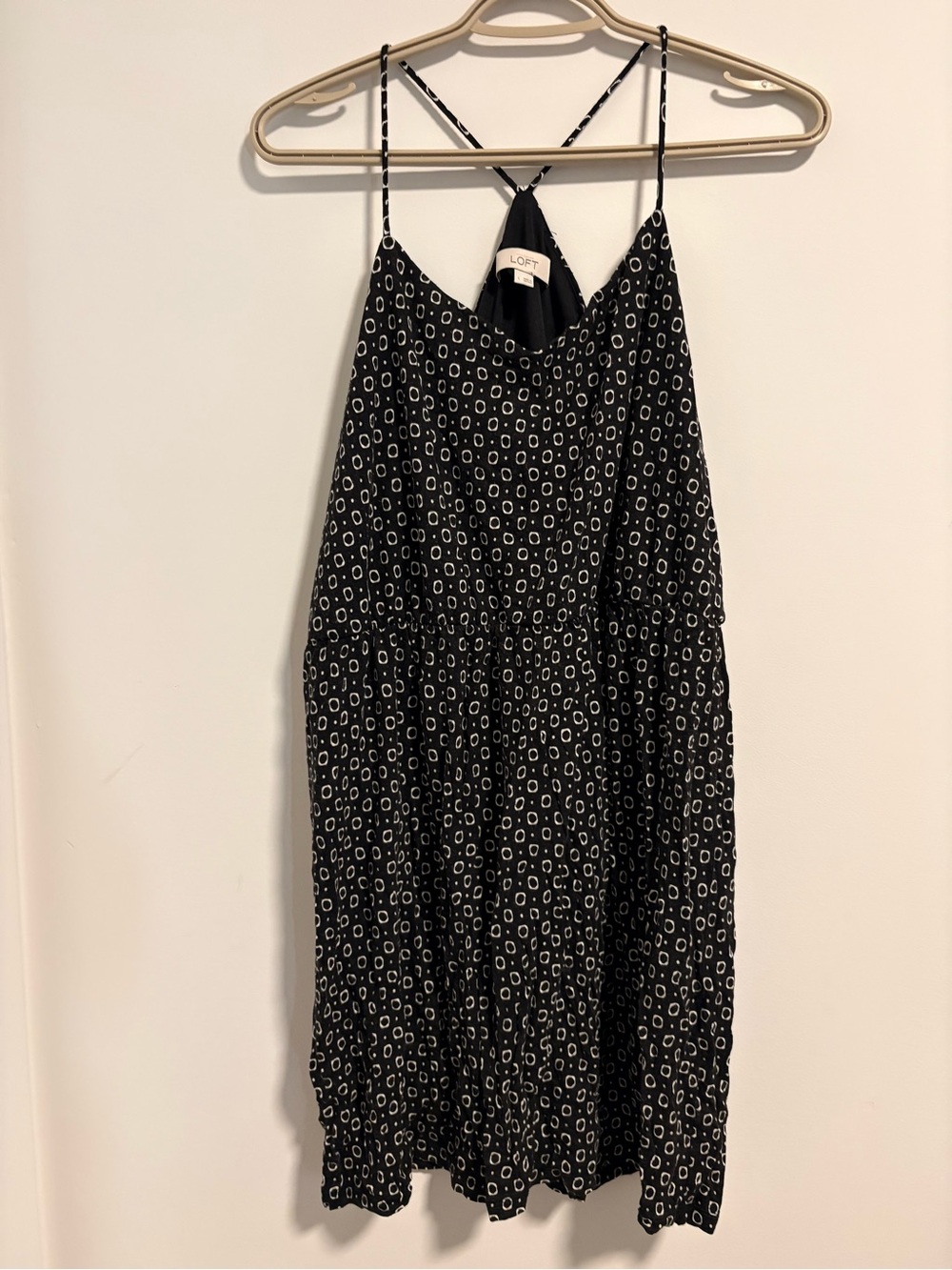 LOFT Black Printed Spaghetti-Strap Dress
